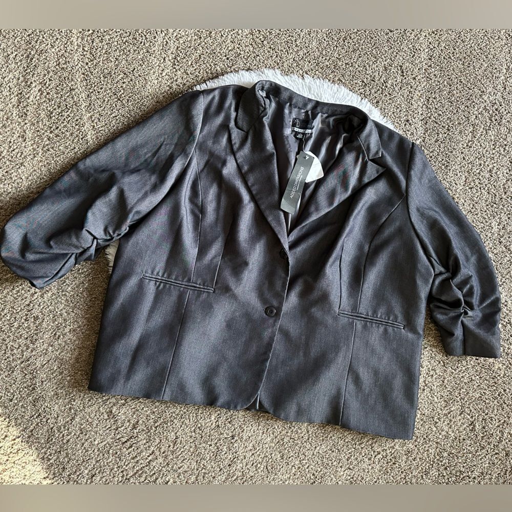 Added Dimensions by Catherines Blazer‎ Jacket New Gray Ruched Sleeves Womens 4X